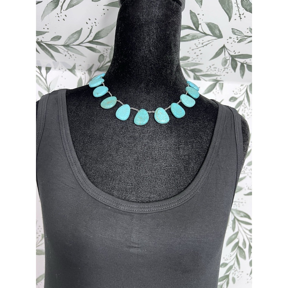 Talbots Turquoise Stone Necklace Toggle Blue W/Brown Veins 17" Elegant Classic